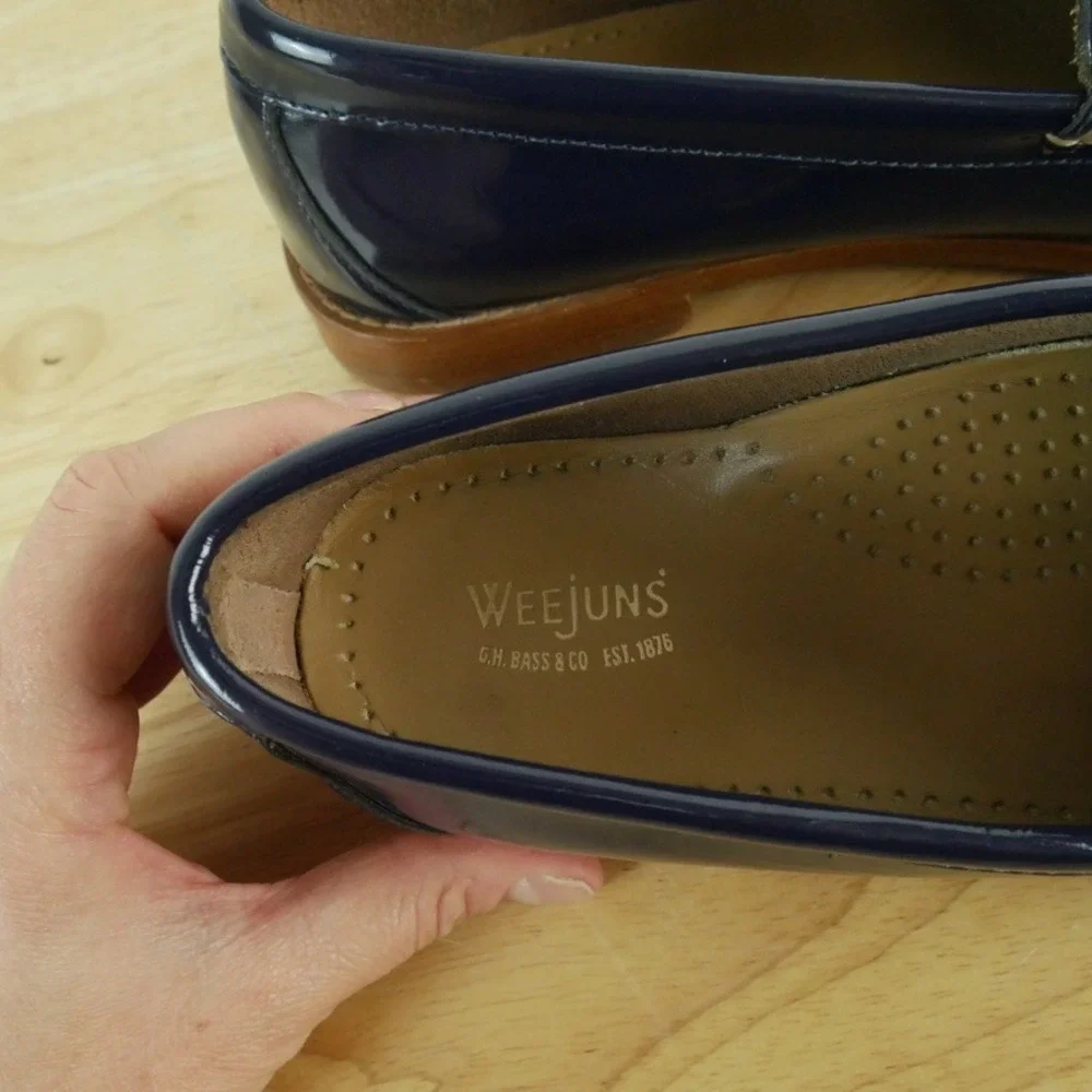 Bass Weejuns Whitney Penny Loafers Navy Blue Patent Leather 8 Preppy Heritage